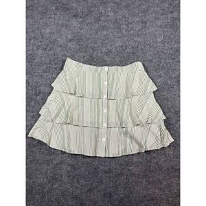 Love & Piece Tiered Mini Skirt Womens XL Sage Green Striped Button Front Casual
